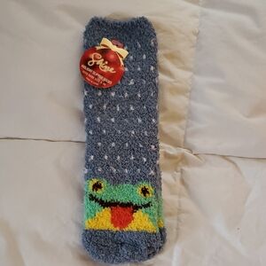 NWT Blue Fuzzy Socks with Frog Design